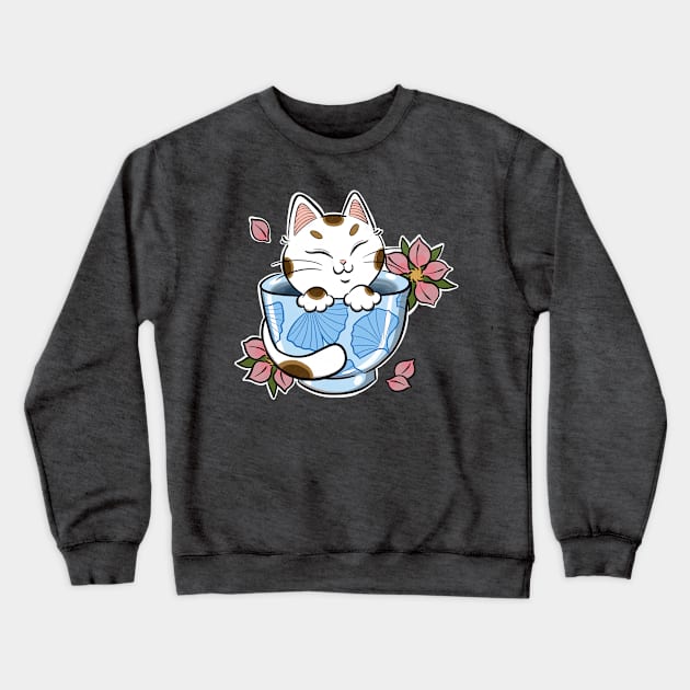 japanese tea cat tattoo Crewneck Sweatshirt by creativeballoon